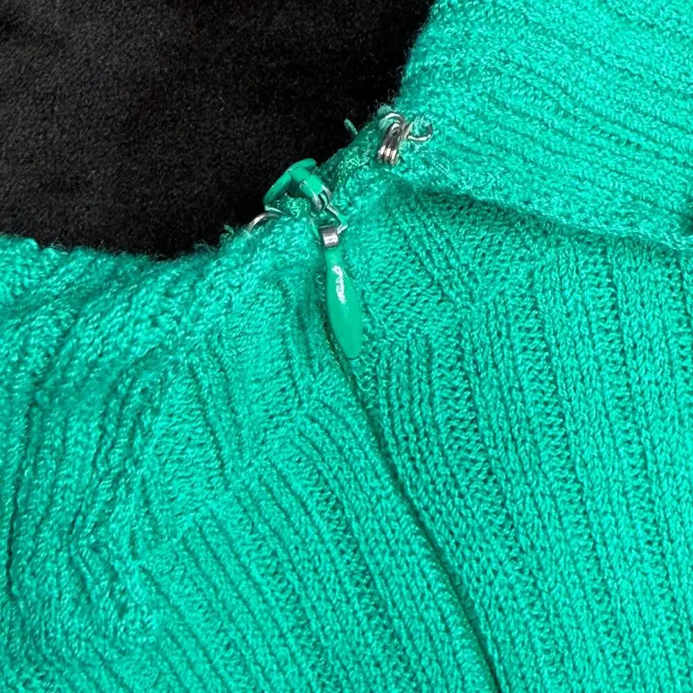 Vintage St. John Collection by Marie Gray Sweater Gold Button Teal Green Size M